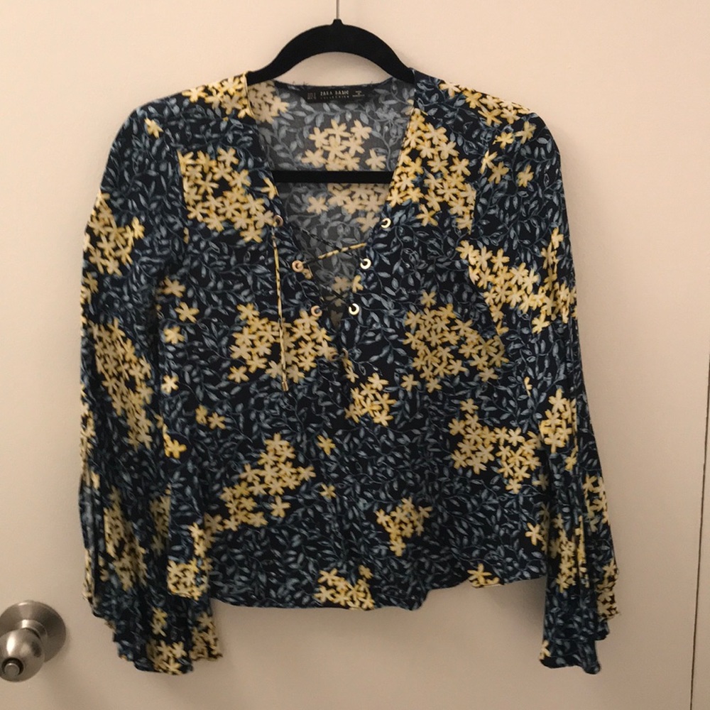 Zara boho floral lace up blouse